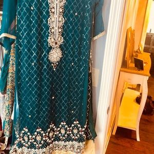 anarkali shalwar kameez with stone and zari work
